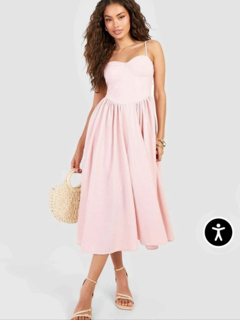Pink Bustier Midi Dress Corset With Bra Size XL Aprox 14